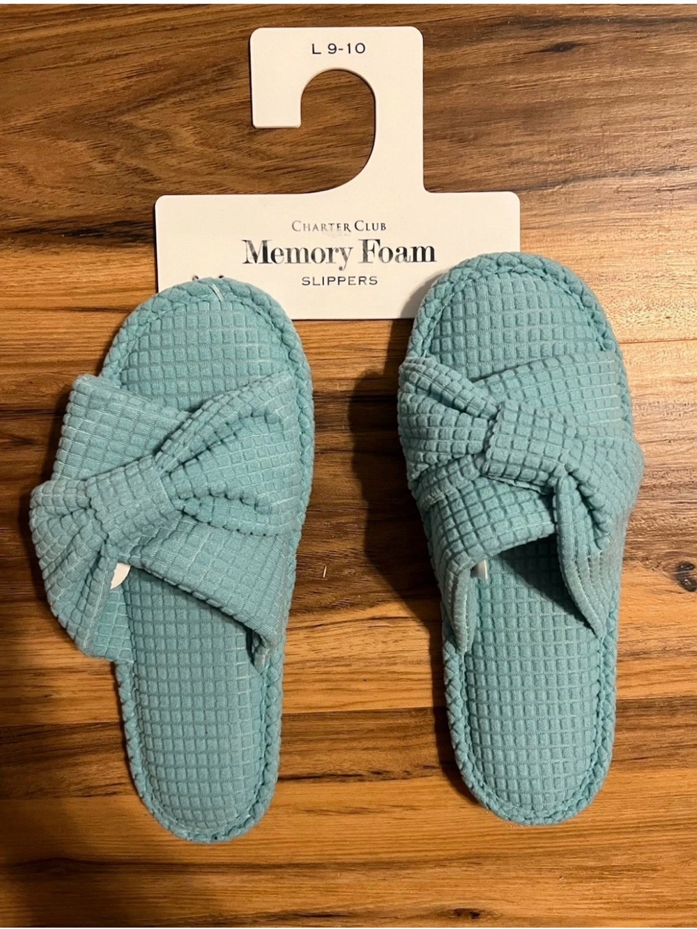 Charter Club Women's Textured Knot-Top Slippers, Blue, Size L (9-10) MSRP $35